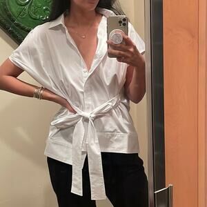 Pearl by Lela Rose Cotton Poplin Belted Capelet Top NWT